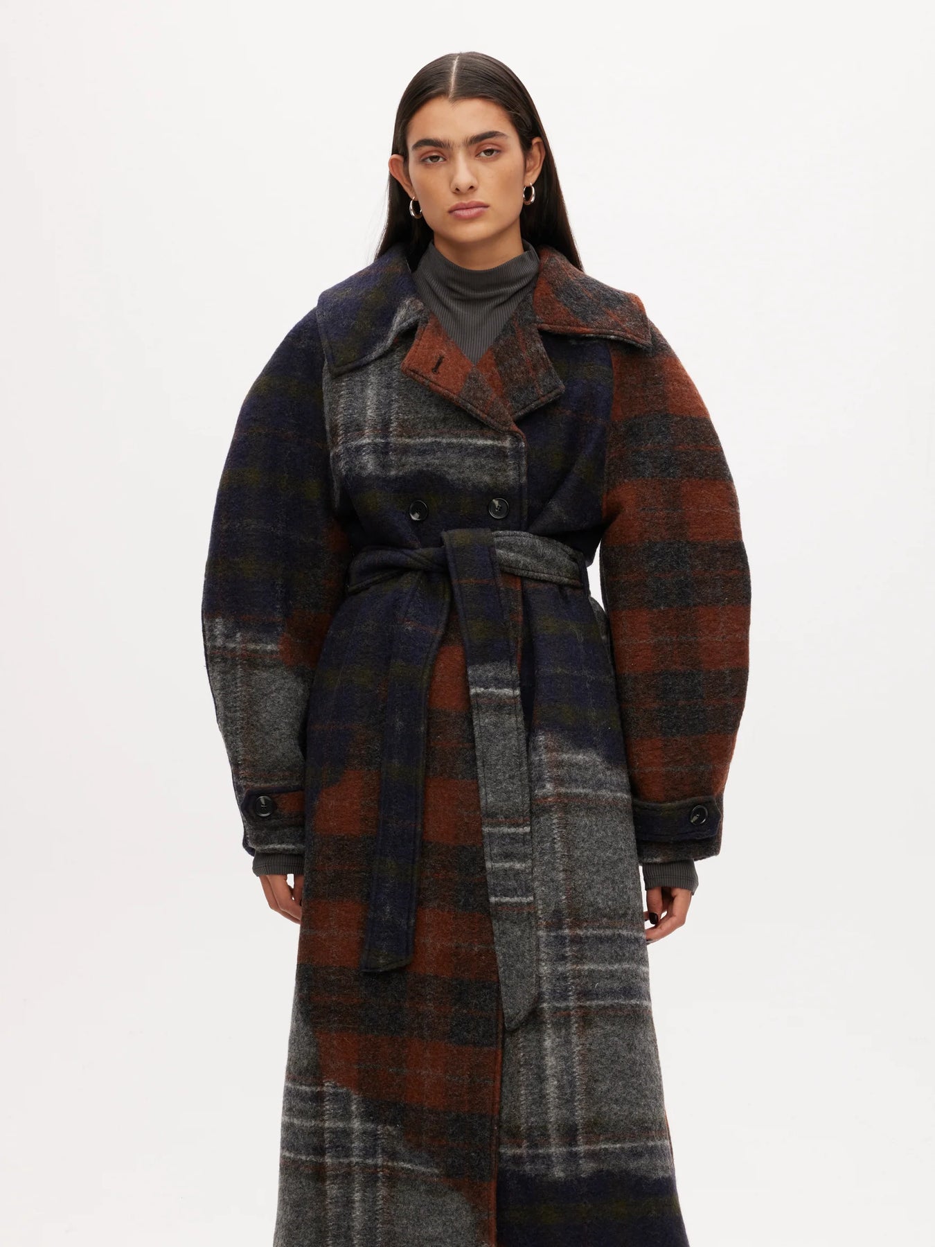 Wool Trench Coat - Dark Patchwork Check