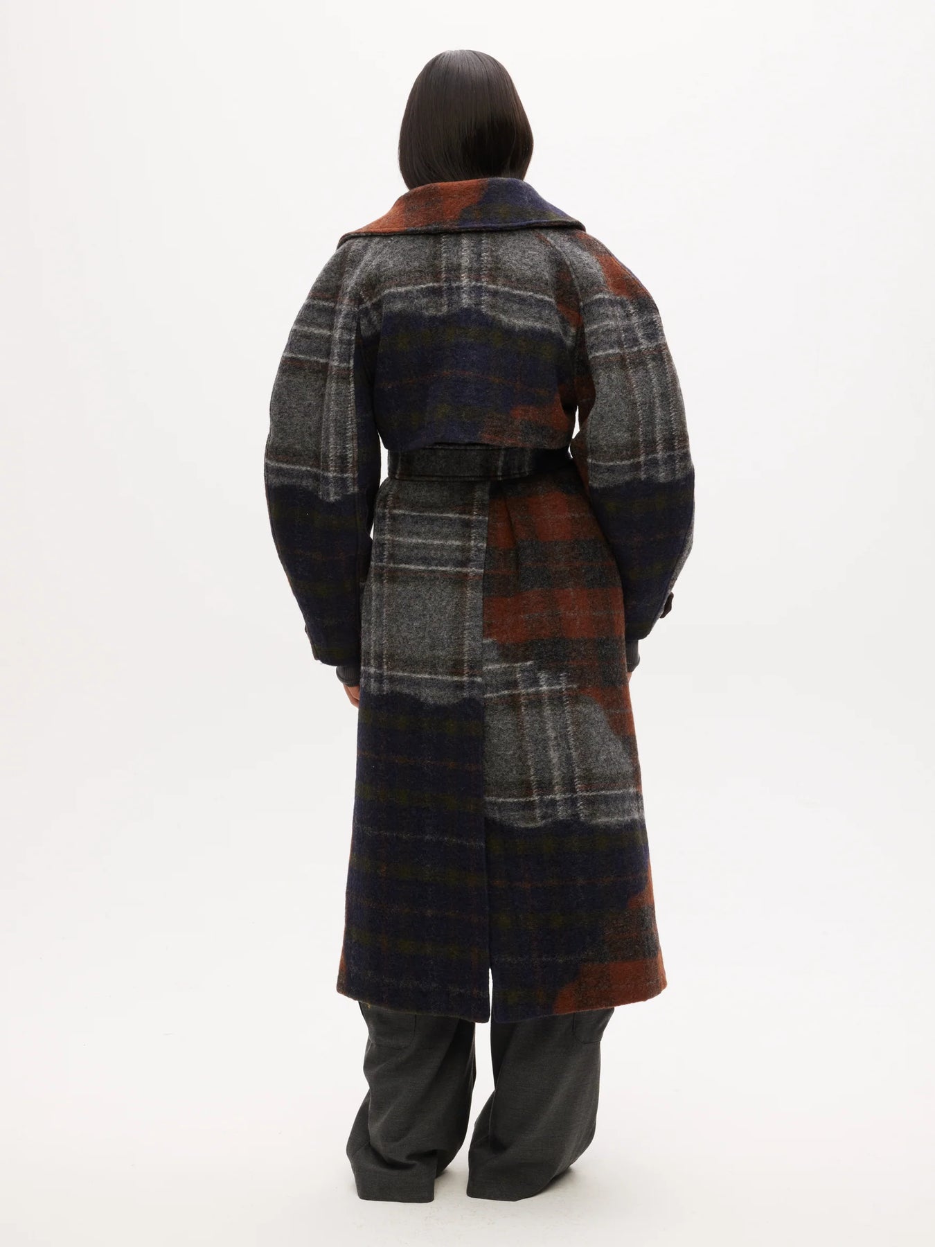 Wool Trench Coat - Dark Patchwork Check