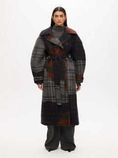 Wool Trench Coat - Dark Patchwork Check