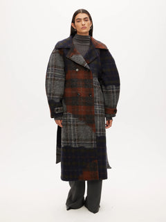 Wool Trench Coat - Dark Patchwork Check