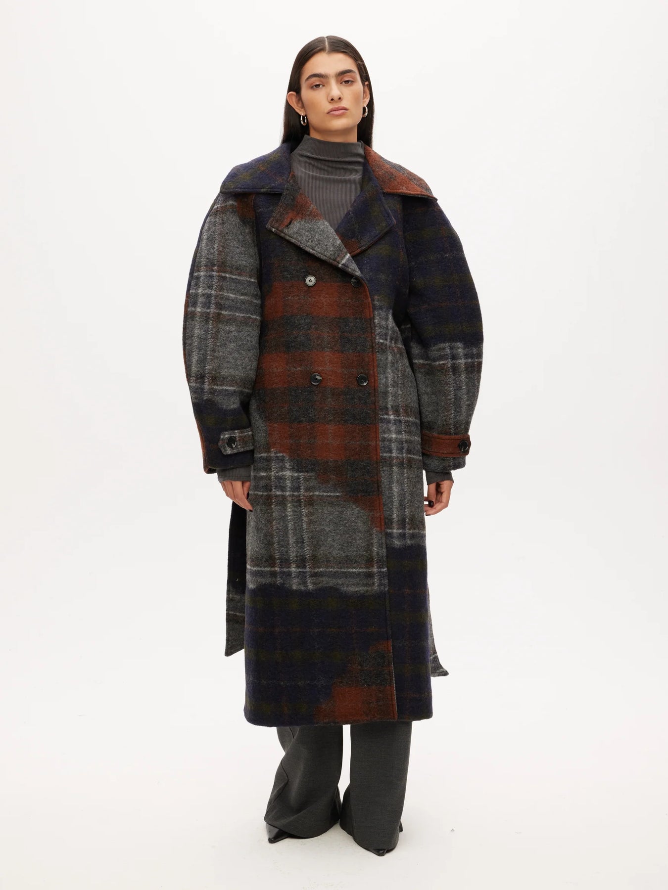 Wool Trench Coat - Dark Patchwork Check