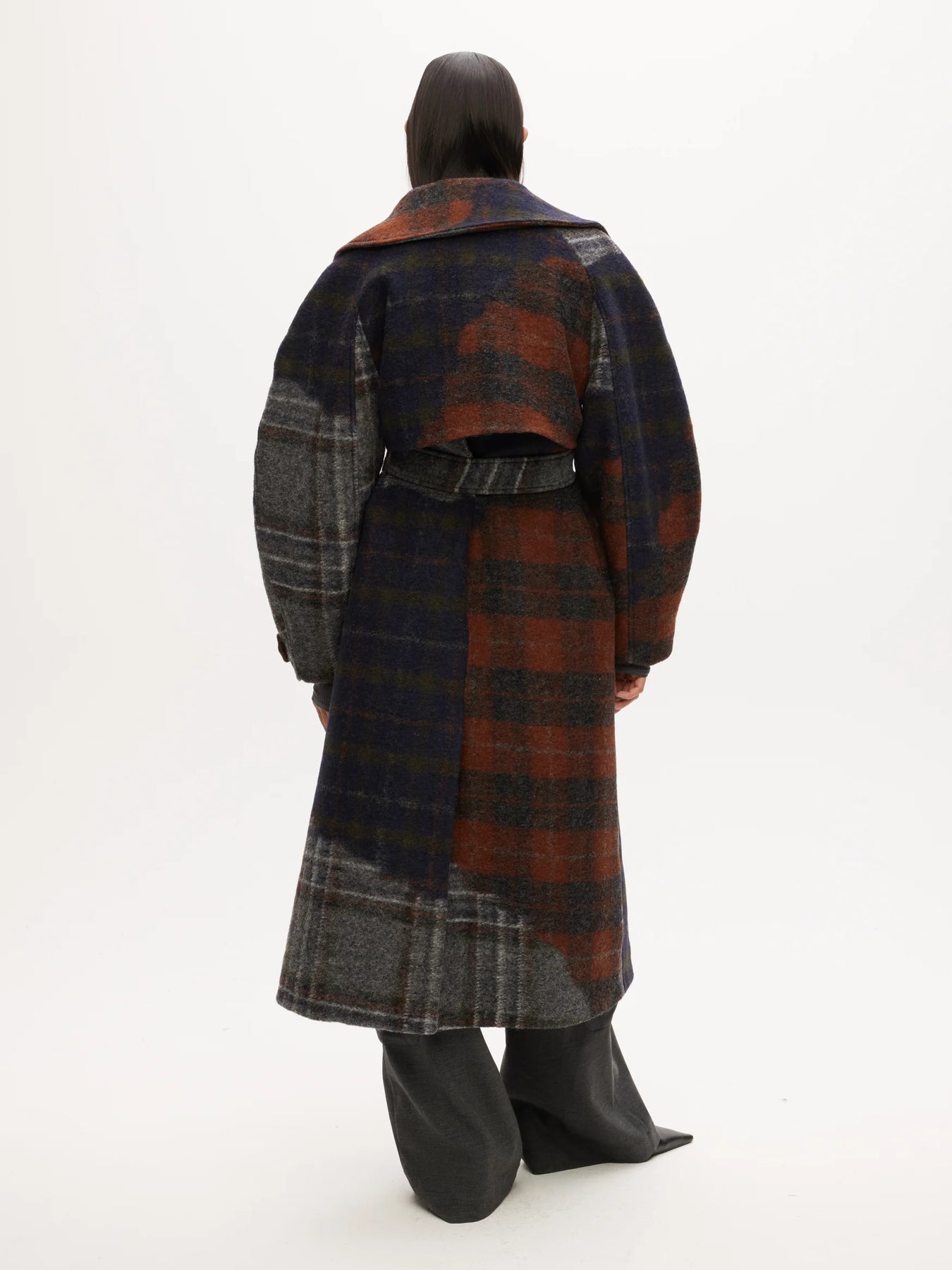 Wool Trench Coat - Dark Patchwork Check