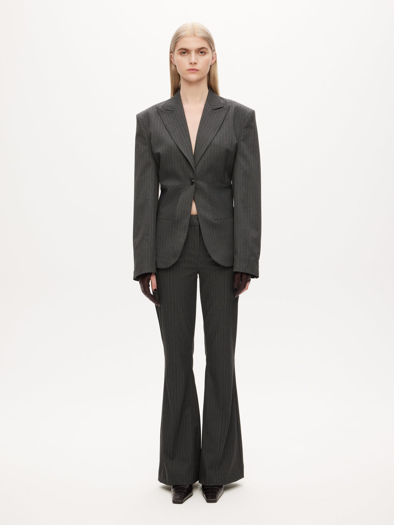 Hourglass Blazer - Grå Pinstripe