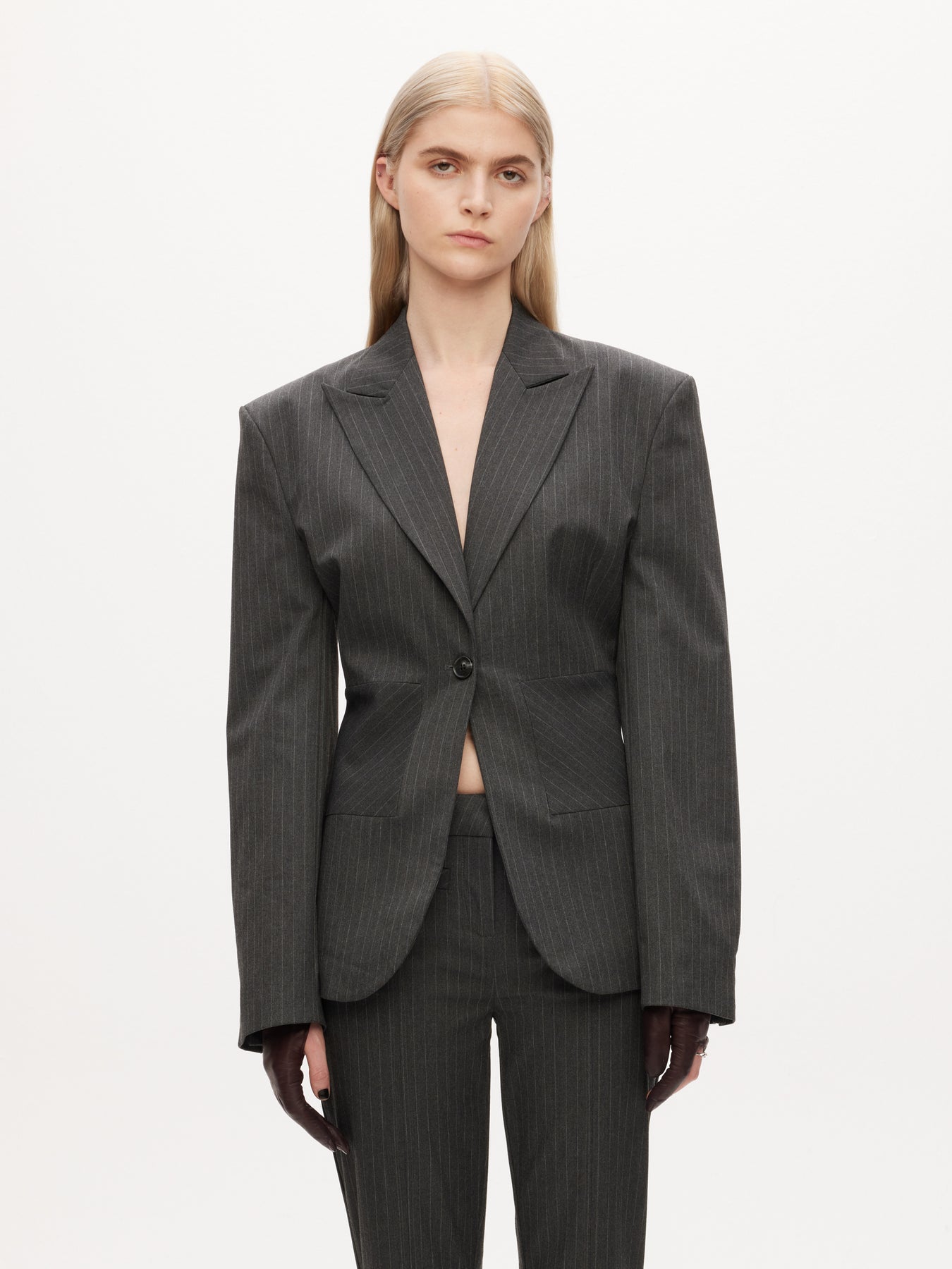 Hourglass Blazer - Grå Pinstripe