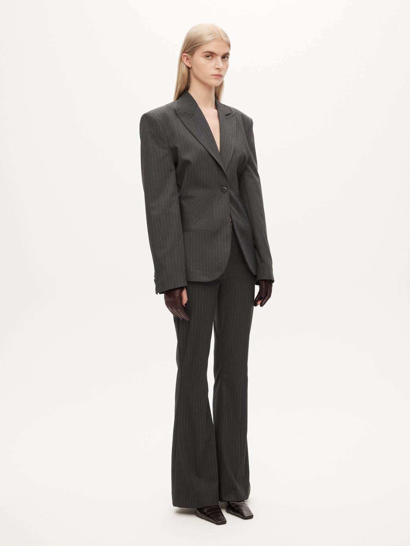 Hourglass Blazer - Grå Pinstripe