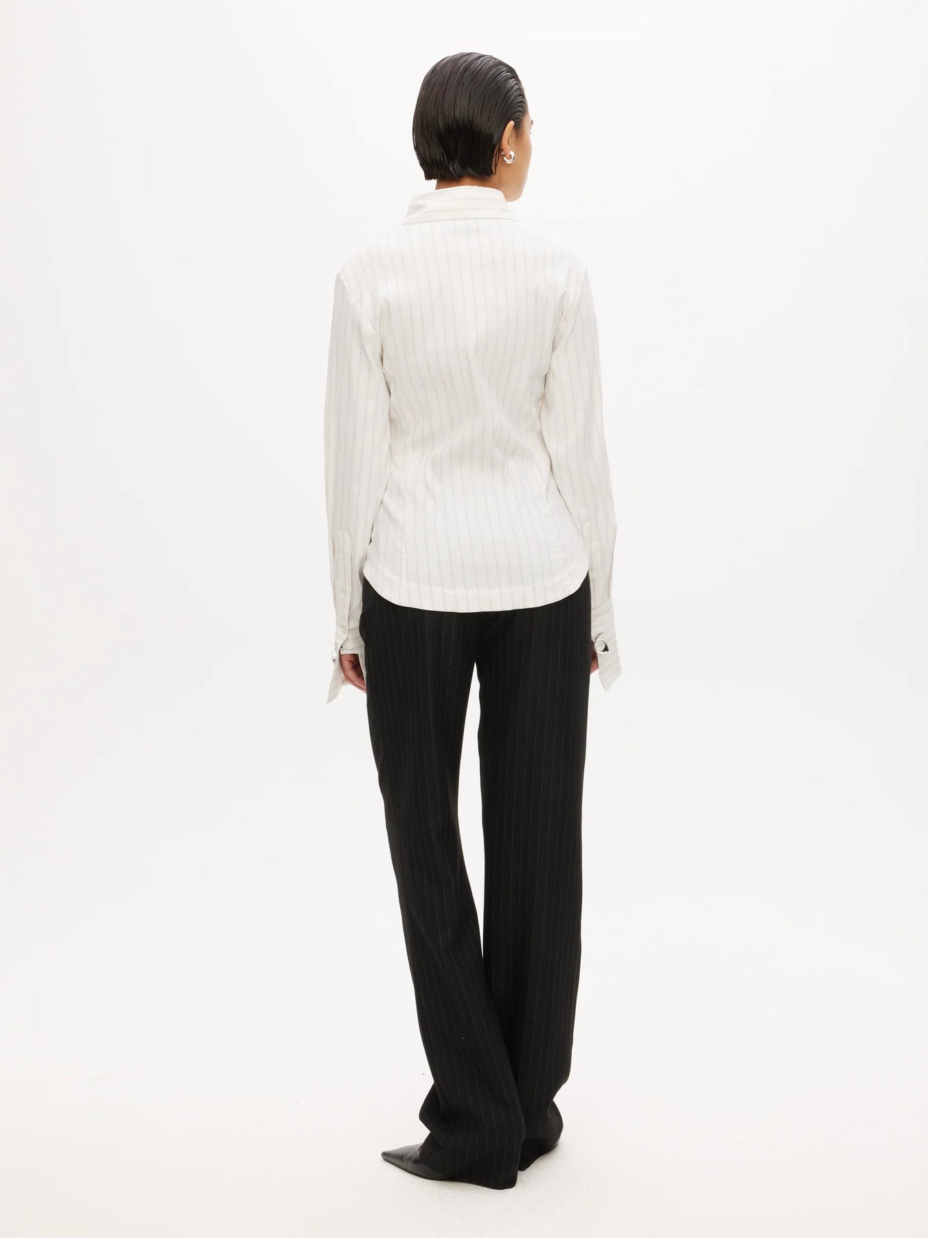 Fitted Bustier Shirt - White Pinstripe