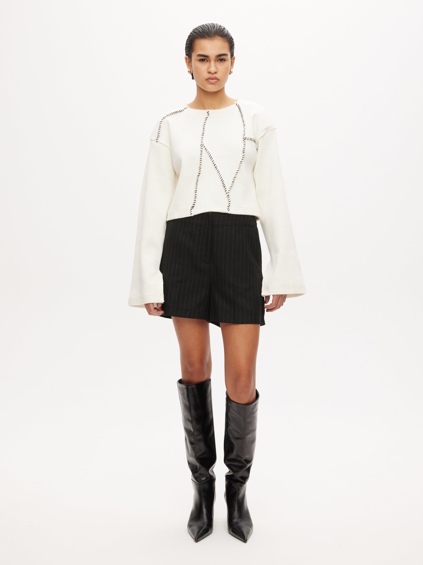 Rib Patchwork Top - Off-White