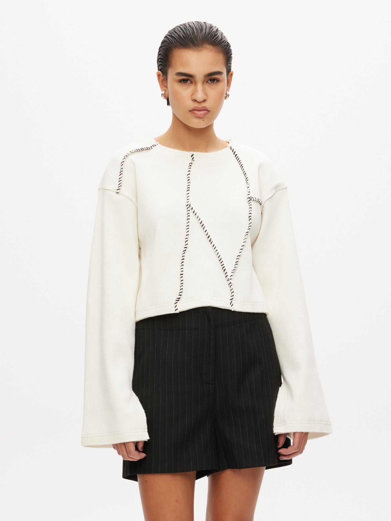 Rib Patchwork Top - Off-White
