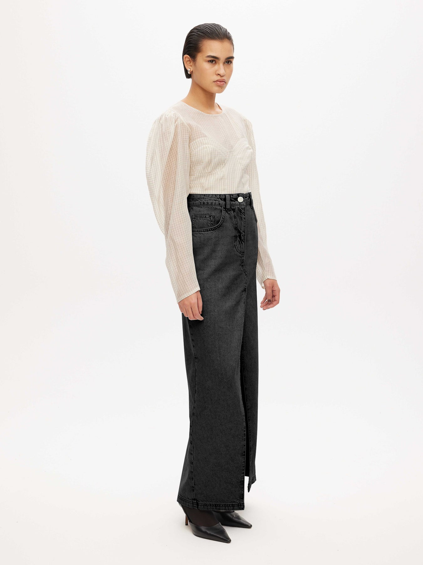 Long Denim Skirt - Deep Black Washed Denim