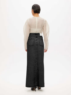 Long Denim Skirt - Deep Black Washed Denim