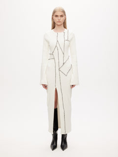 Rib Patchwork Dress - Off-White