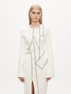 Rib Patchwork Dress - Off-White