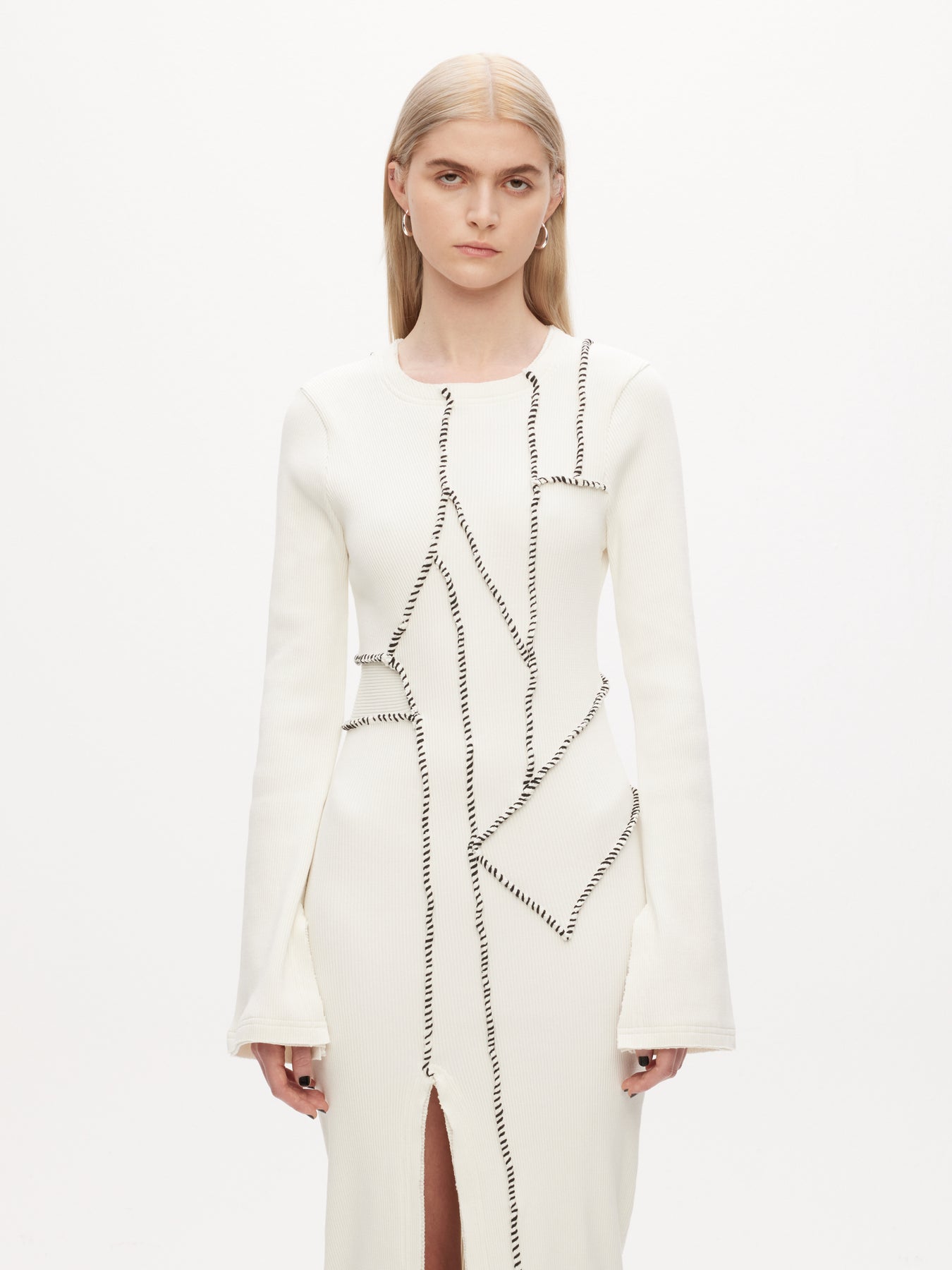 Rib Patchwork Dress - Off-White