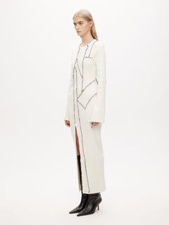 Rib Patchwork Dress - Off-White