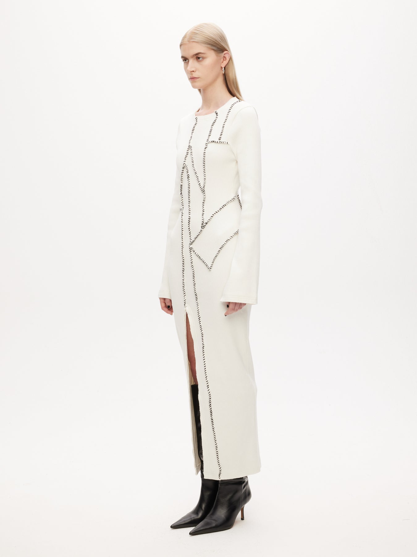 Rib Patchwork Dress - Off-White