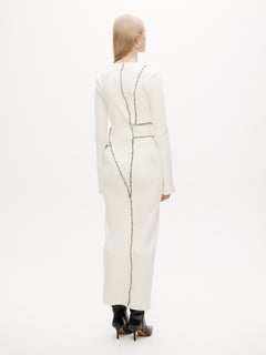 Rib Patchwork Dress - Off-White