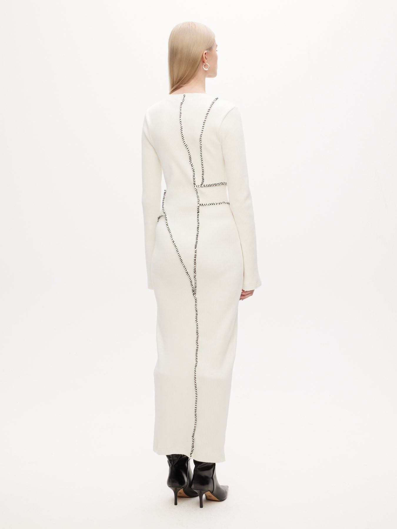 Rib Patchwork Dress - Off-White