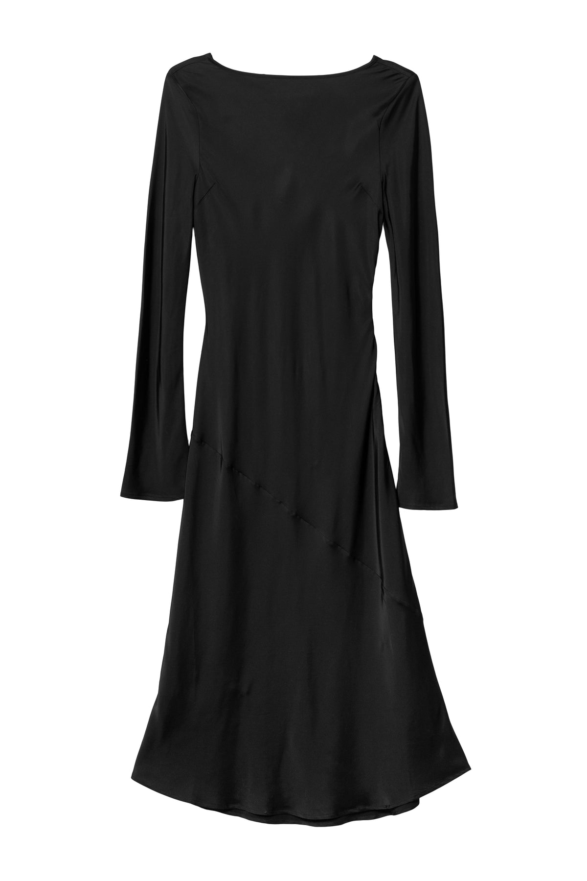 Longsleeve Bias Cut Slip Dress - Jet Black