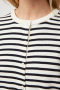 Classic Merino Cardigan - Cream Navy Stripe