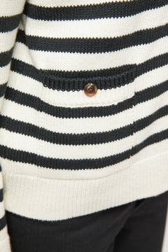 Structured Cotton Cardigan - Black Cream Stripe