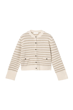 Structured Wool Cardigan - Linen Snowflake Stripe