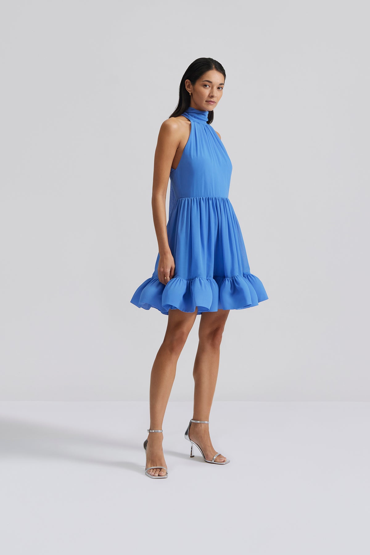 Fern Halterneck Ruffled Mini Dress - Azure Blue