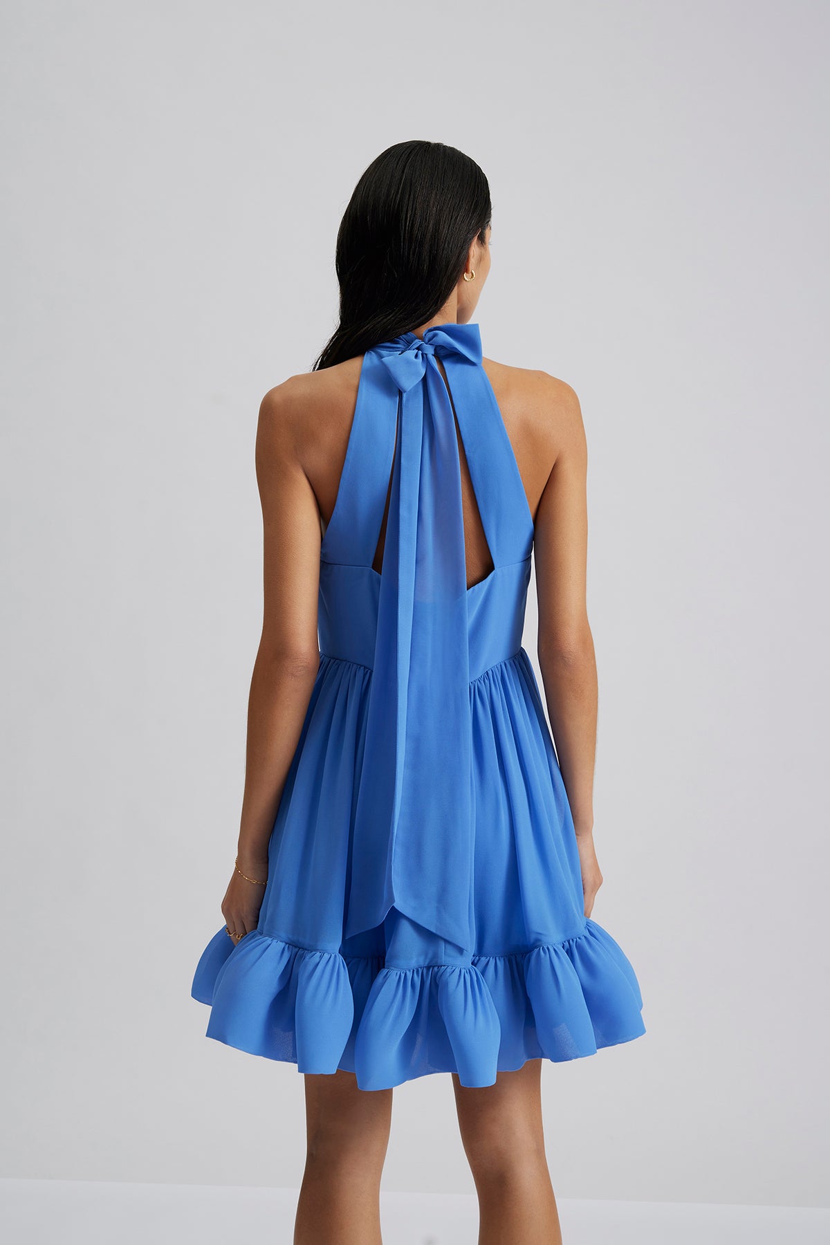 Fern Halterneck Ruffled Mini Dress - Azure Blue