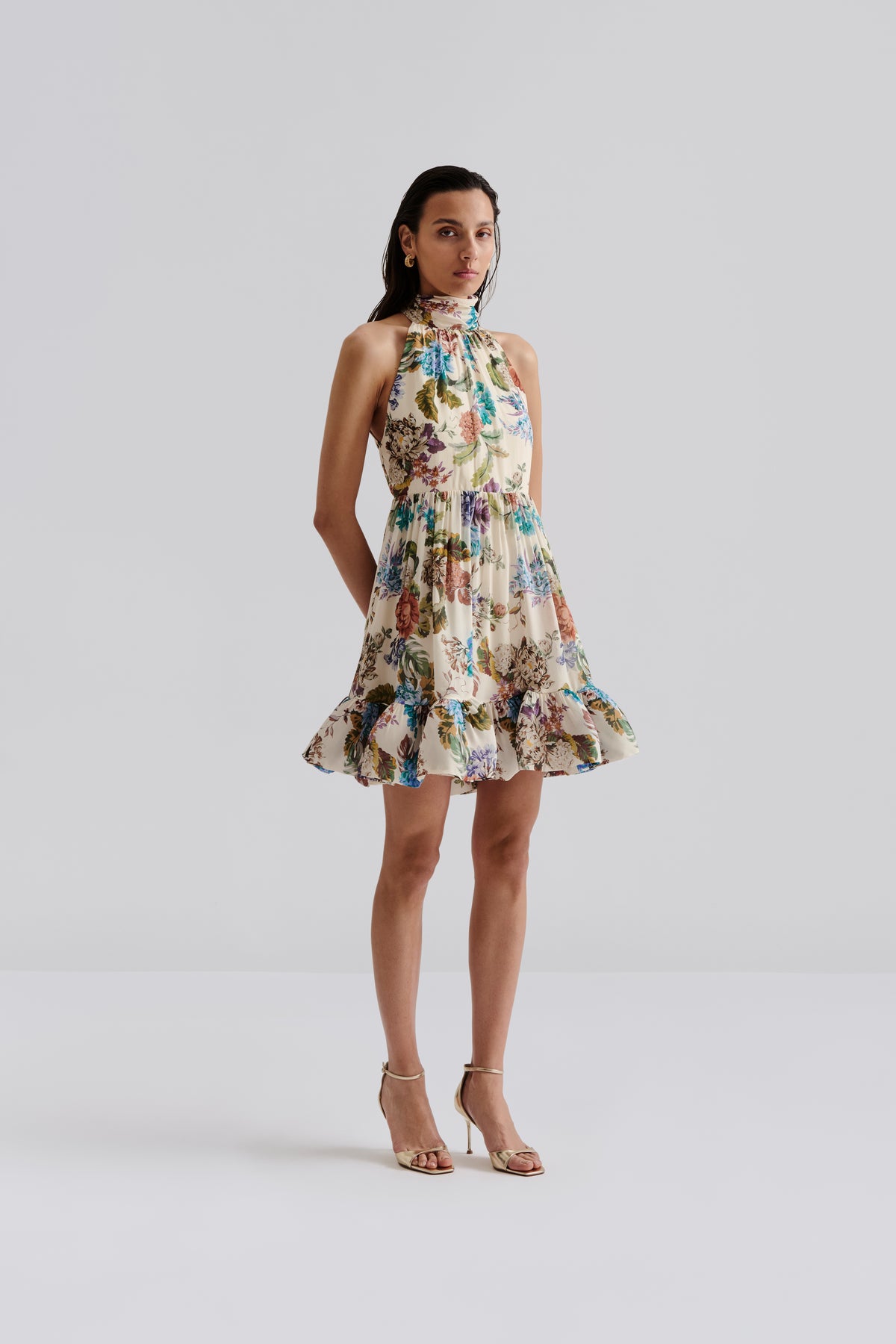 Fern Halterneck Ruffled Mini Dress - Botanic Florals
