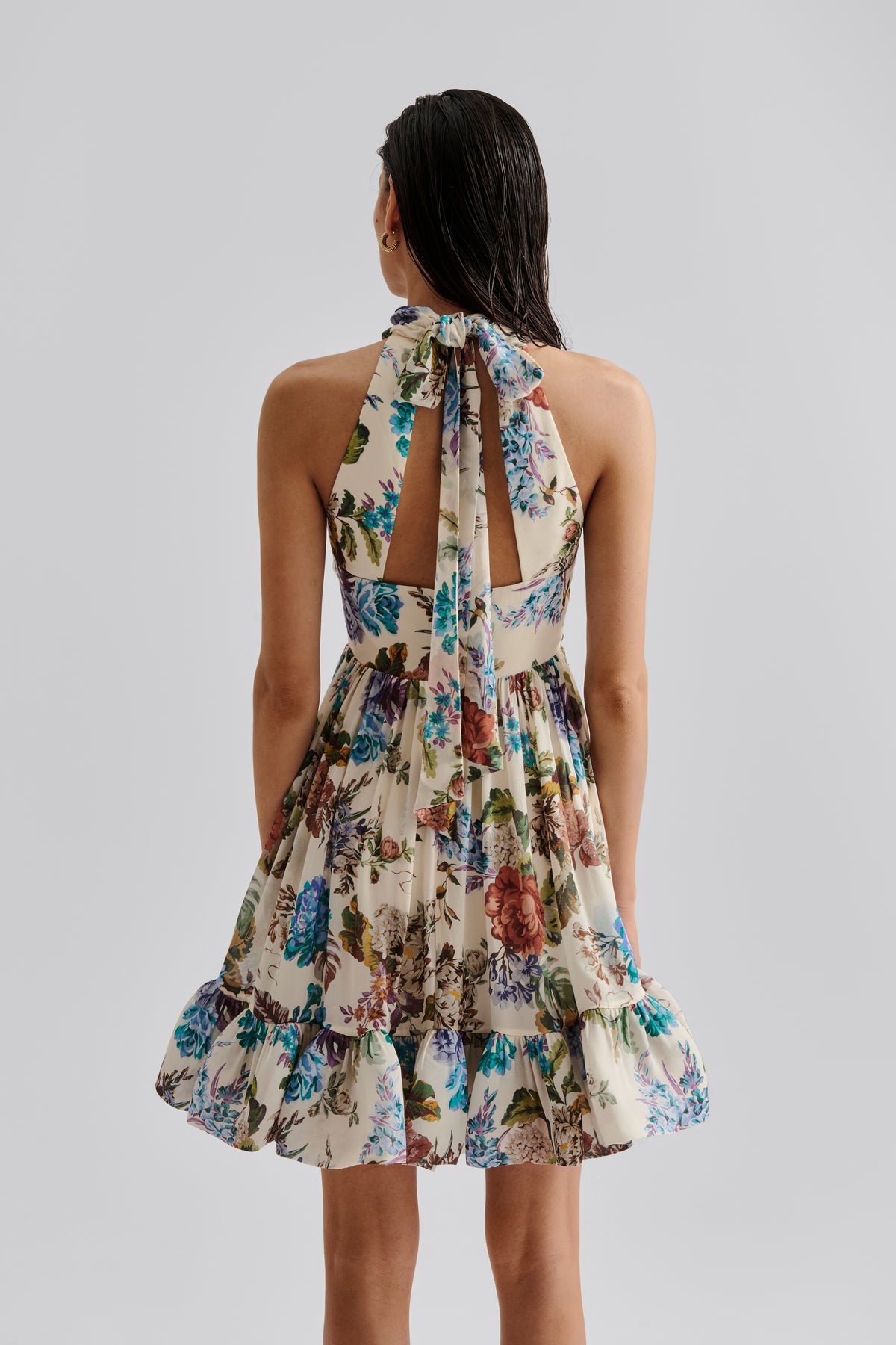 Fern Halterneck Ruffled Mini Dress - Botanic Florals