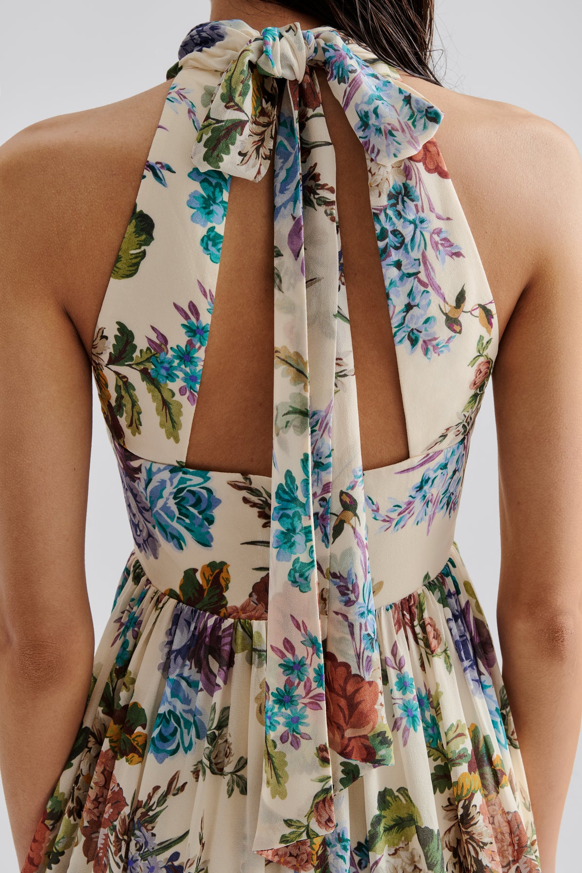 Fern Halterneck Ruffled Mini Dress - Botanic Florals
