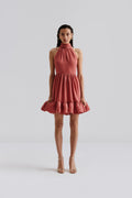 Fern Halterneck Ruffled Mini Dress - Terracotta