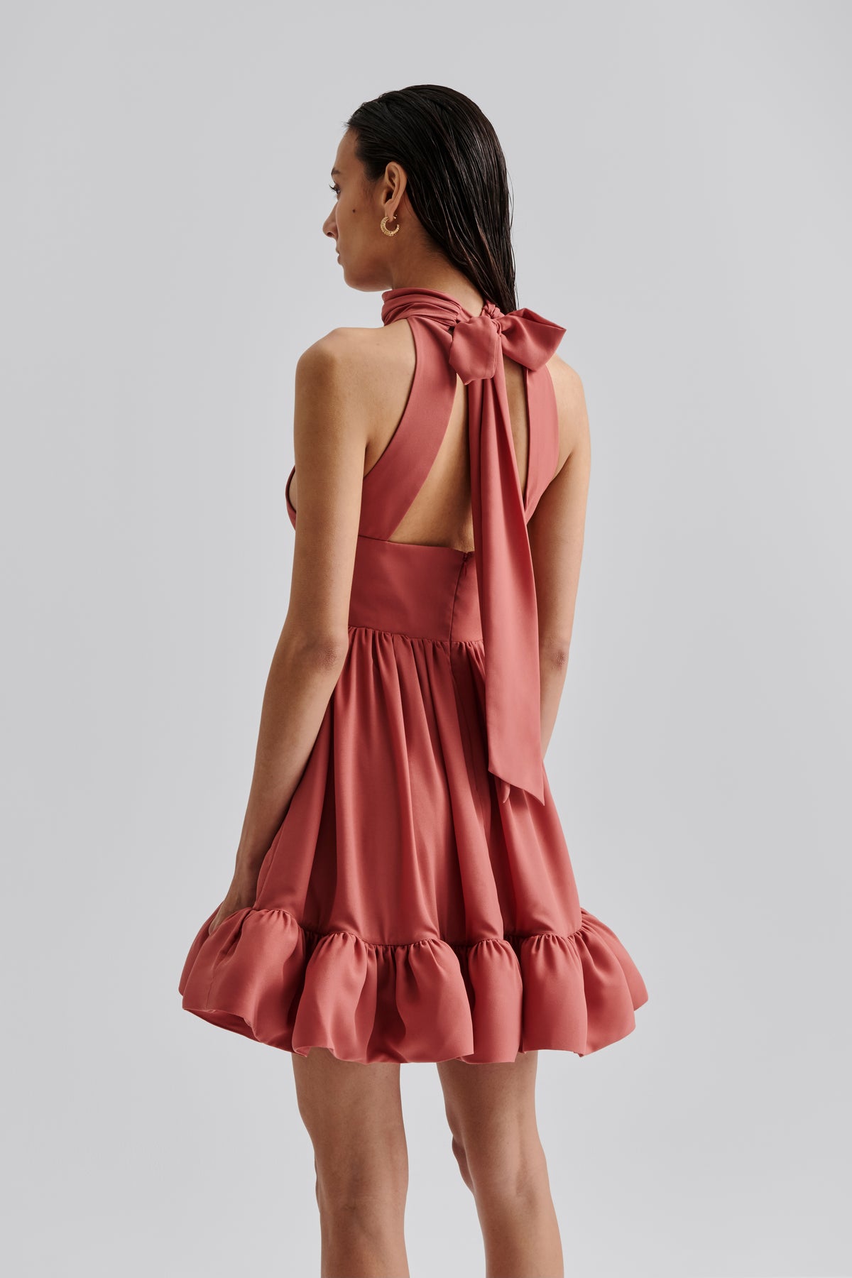 Fern Halterneck Ruffled Mini Dress - Terracotta