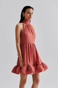 Fern Halterneck Ruffled Mini Dress - Terracotta