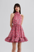 Fern Halterneck Ruffled Mini Dress - Pink Ditsy