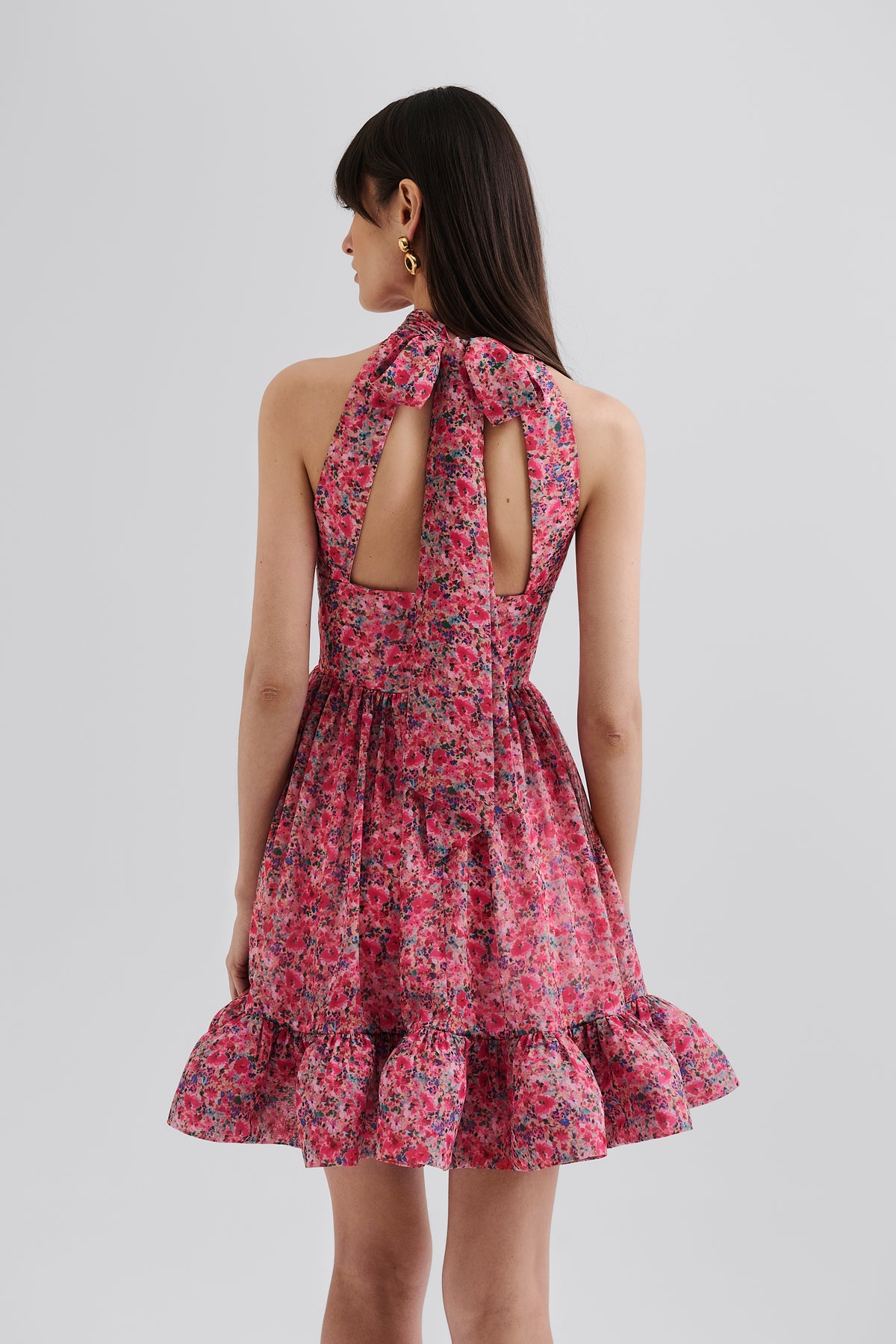 Fern Halterneck Ruffled Mini Dress - Pink Ditsy