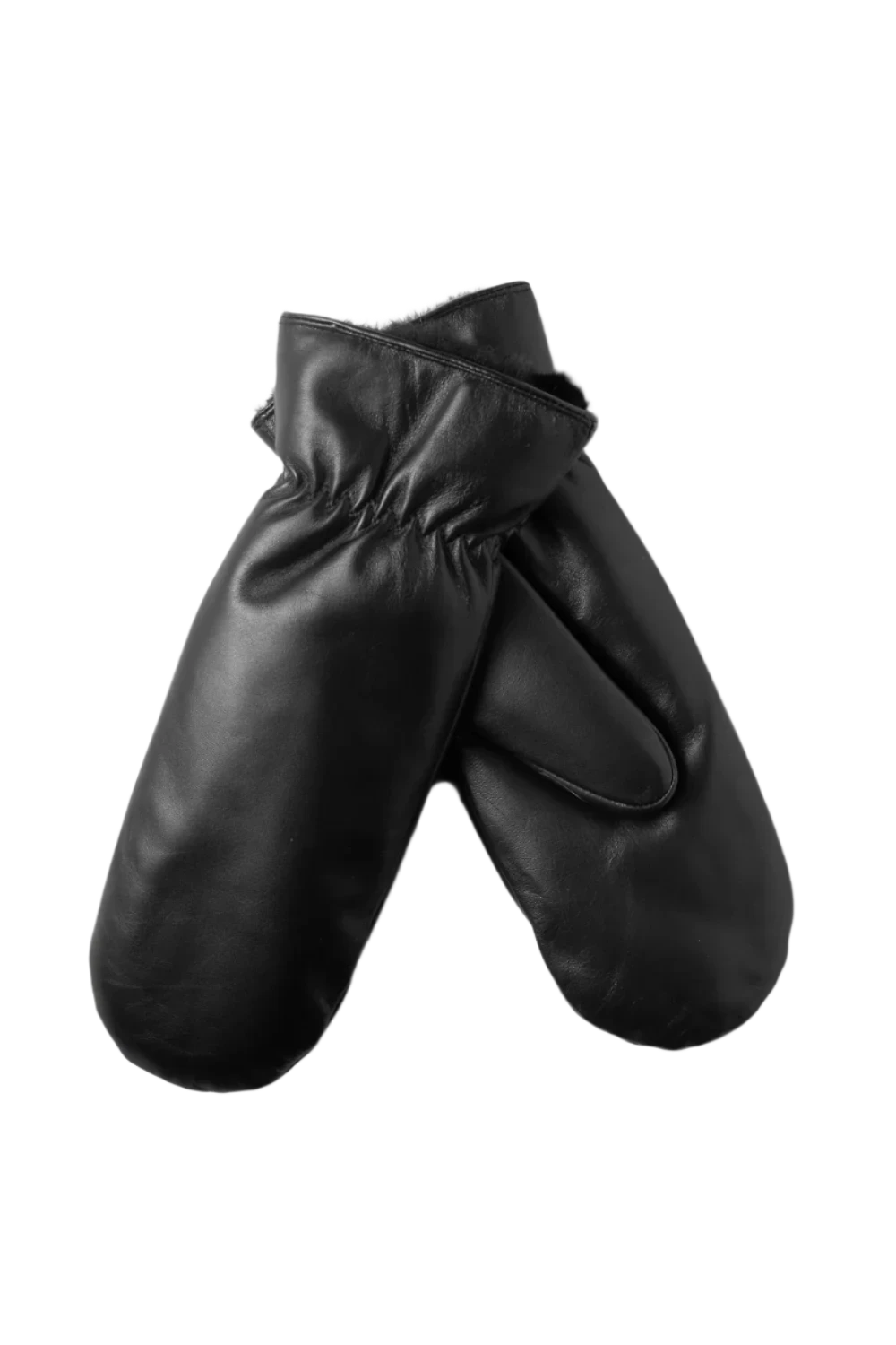 Francoise Leather Mittens - Jet Black