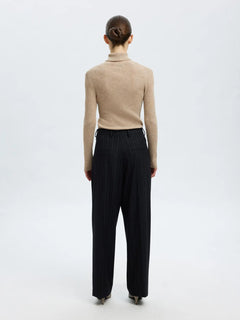 Ingrid Ls Knit Wool Blend Roll Neck - Island Fossil Melange