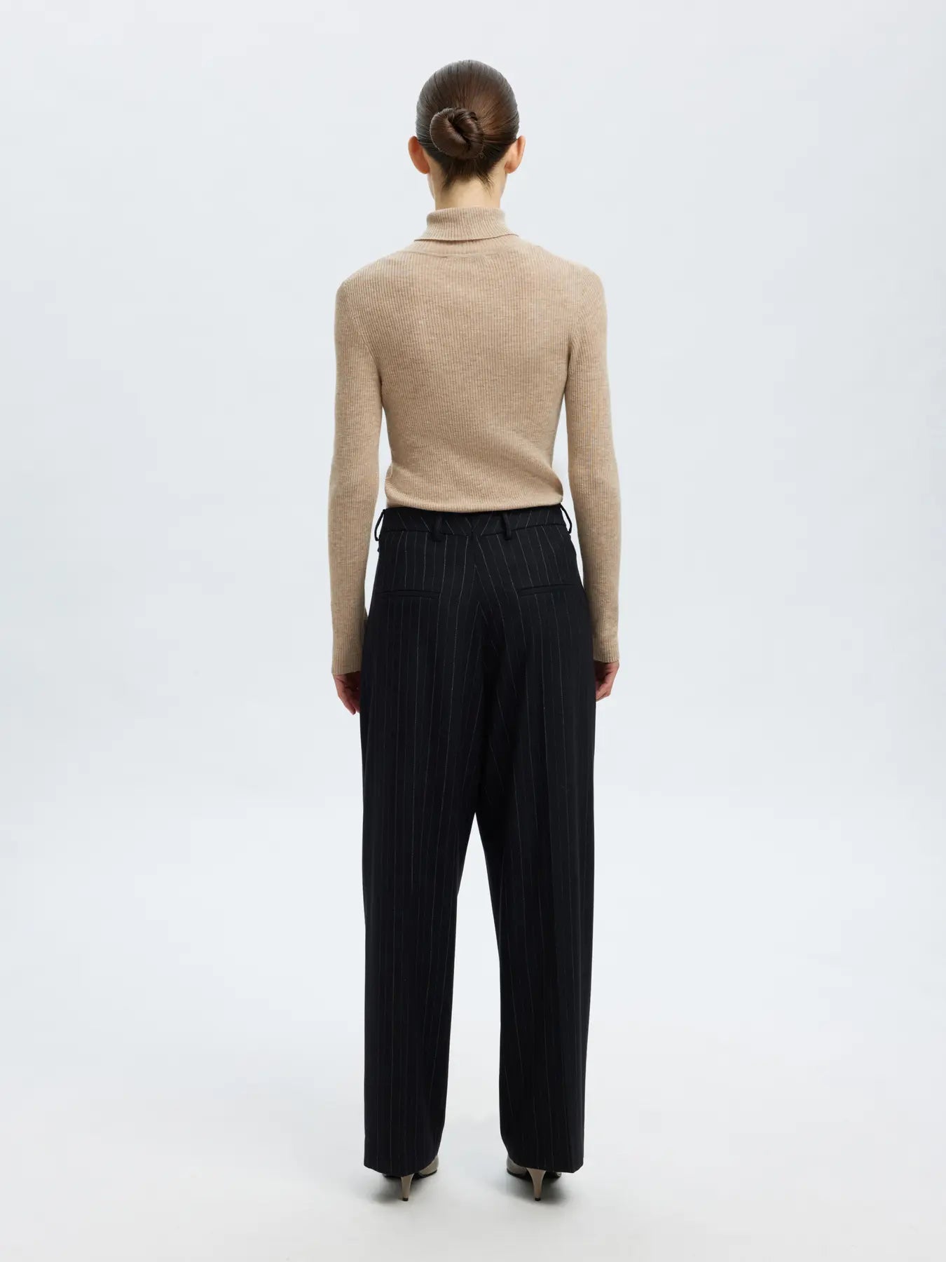 Ingrid Ls Knit Wool Blend Roll Neck - Island Fossil Melange