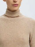 Ingrid Ls Knit Wool Blend Roll Neck - Island Fossil Melange