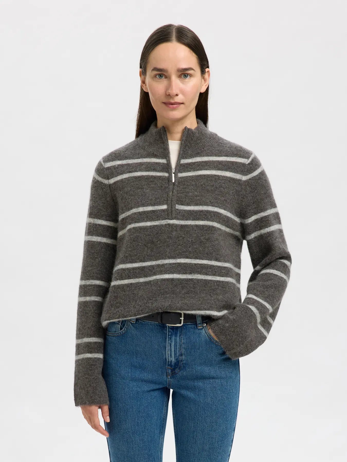Lulu LS Knit Half Zip - Medium Grey Melange