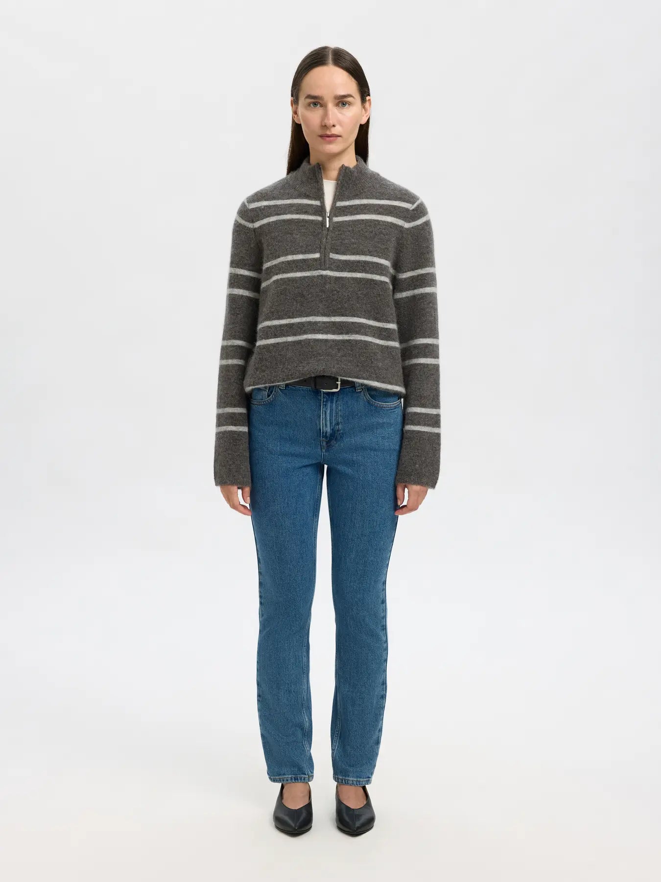 Lulu LS Knit Half Zip - Medium Grey Melange