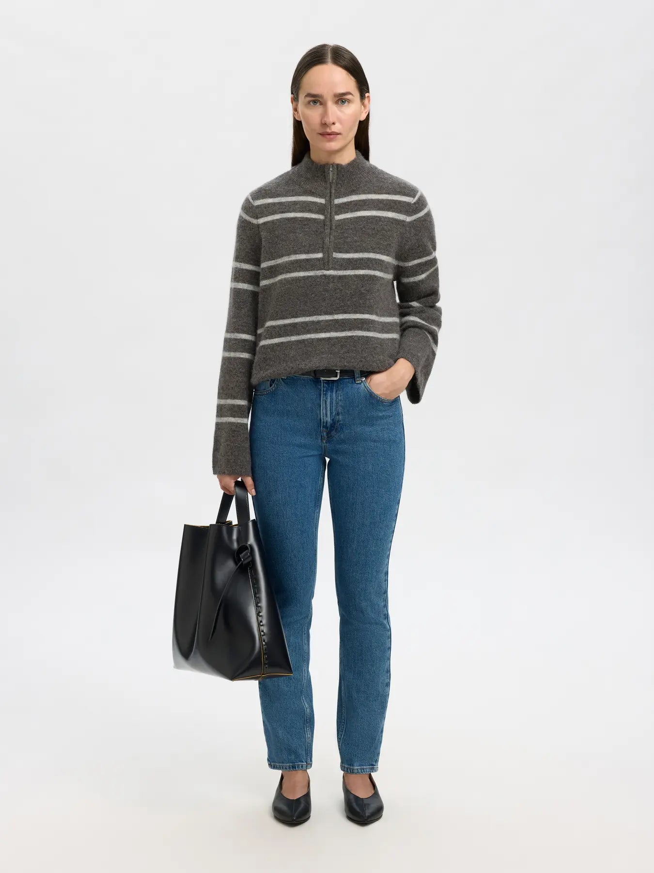 Lulu LS Knit Half Zip - Medium Grey Melange