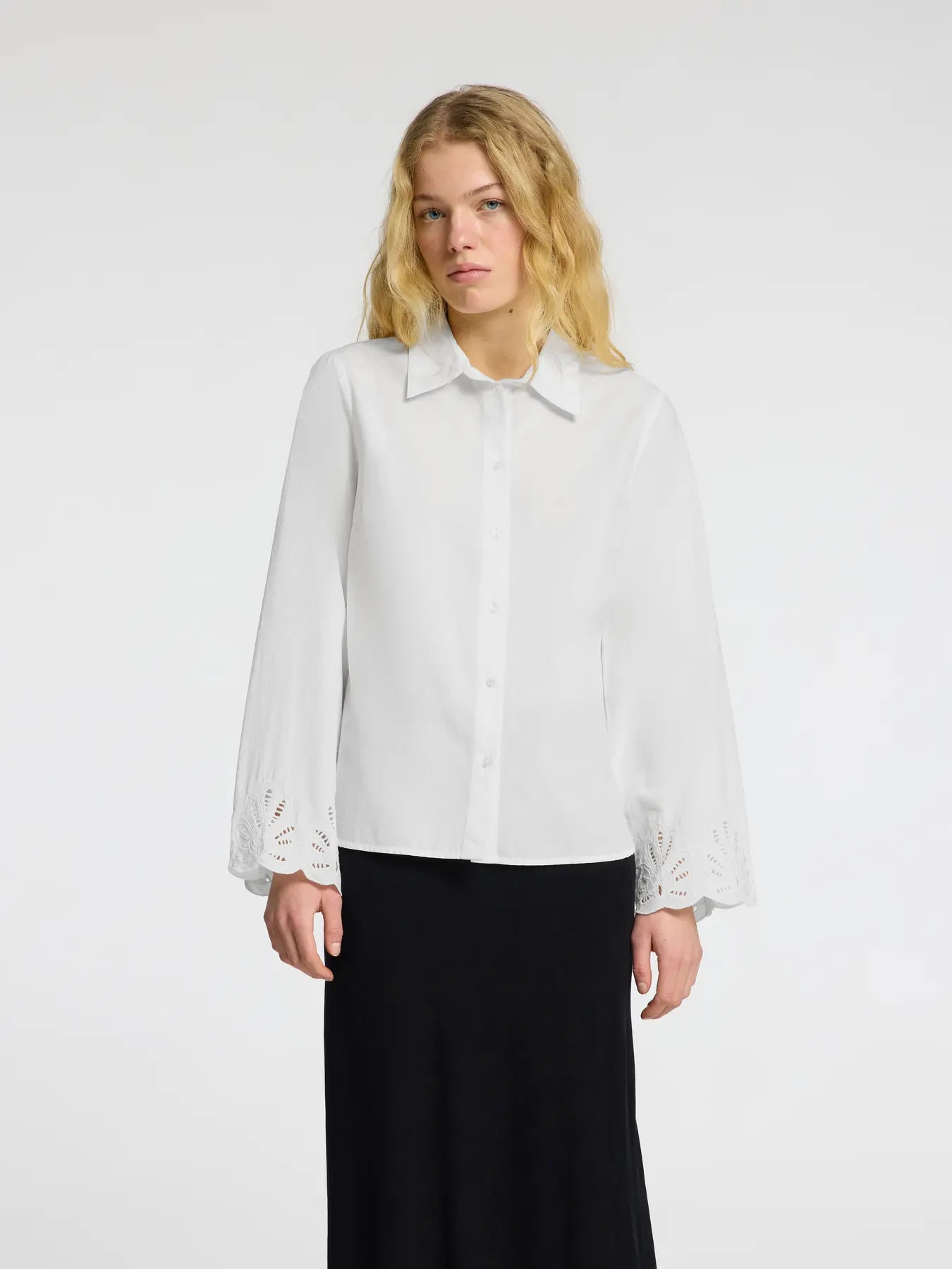Selected Femme Dahlia LS Broderi Skjorta - Bright White