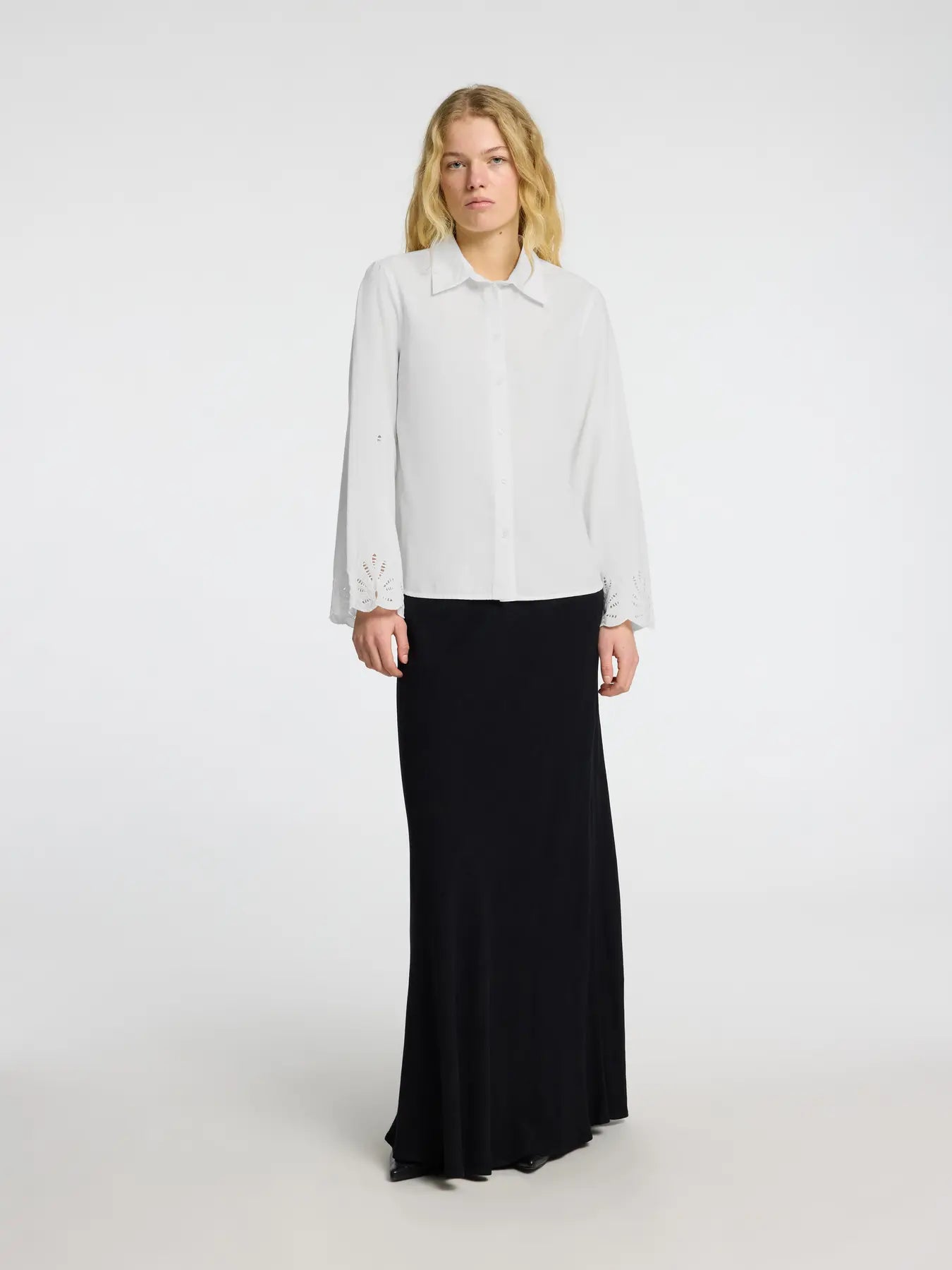 Selected Femme Dahlia LS Broderi Skjorta - Bright White