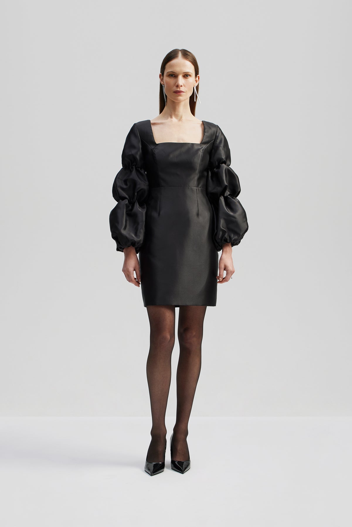 Georgia Double Pouf Sleeve Mini Dress - Svart