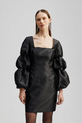 Georgia Double Pouf Sleeve Mini Dress - Svart