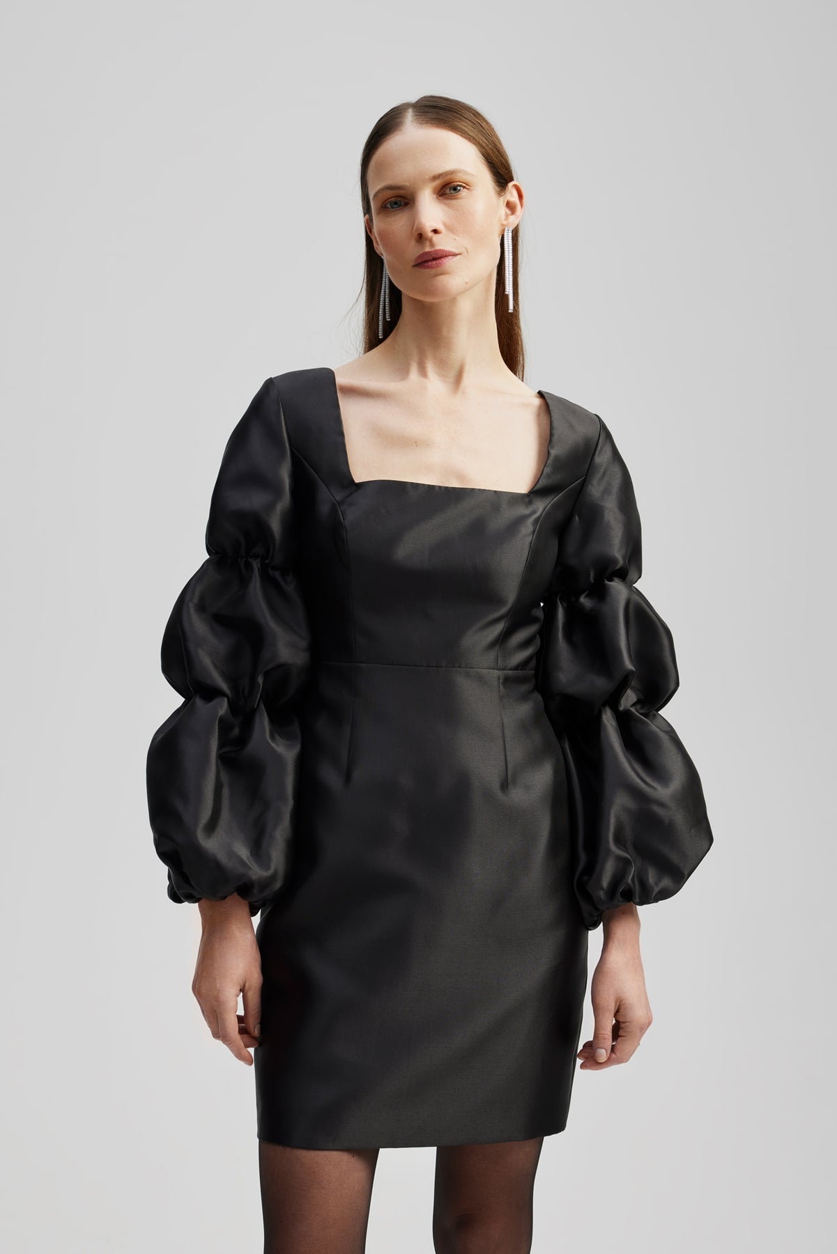 Georgia Double Pouf Sleeve Mini Dress - Svart
