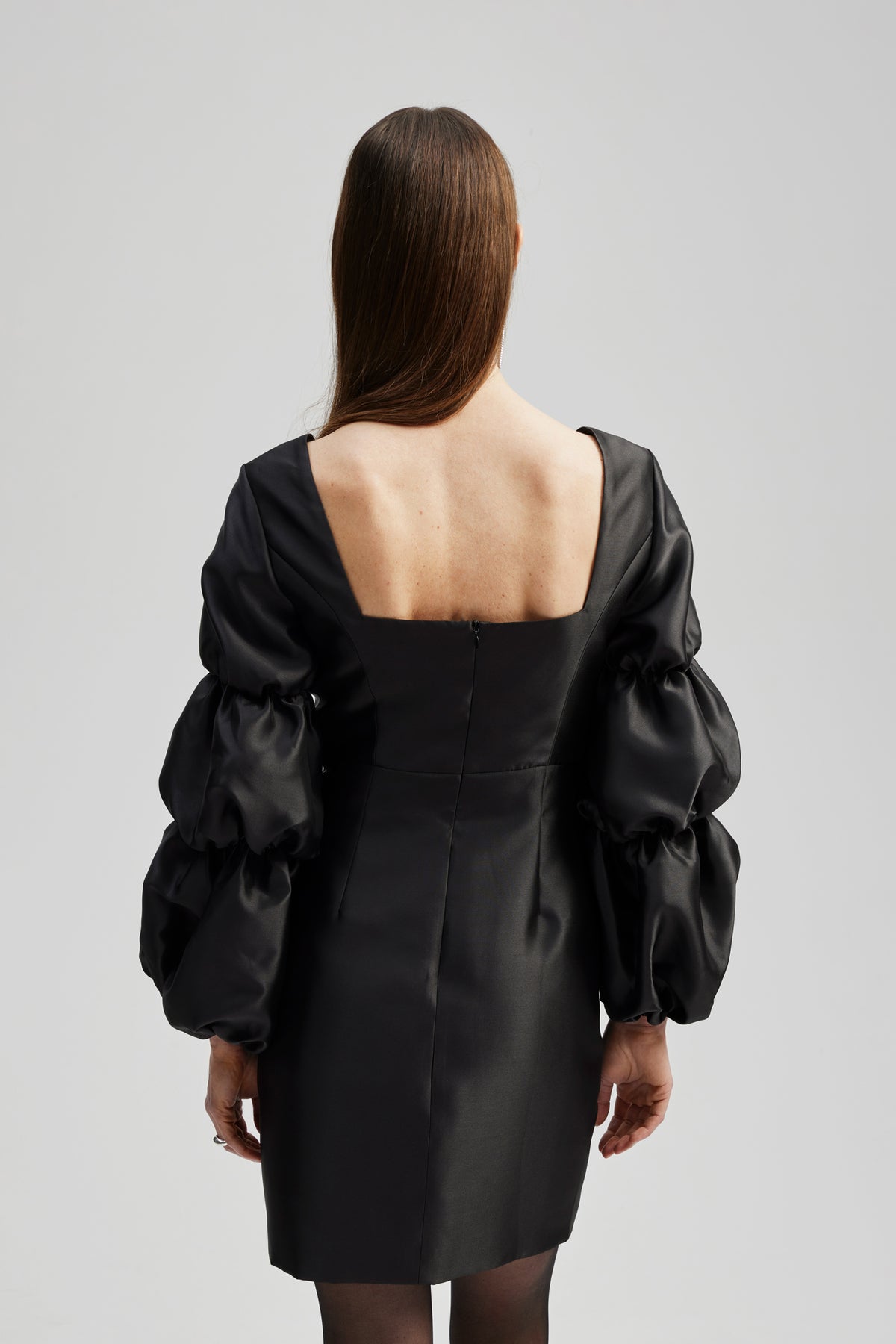 Georgia Double Pouf Sleeve Mini Dress - Svart