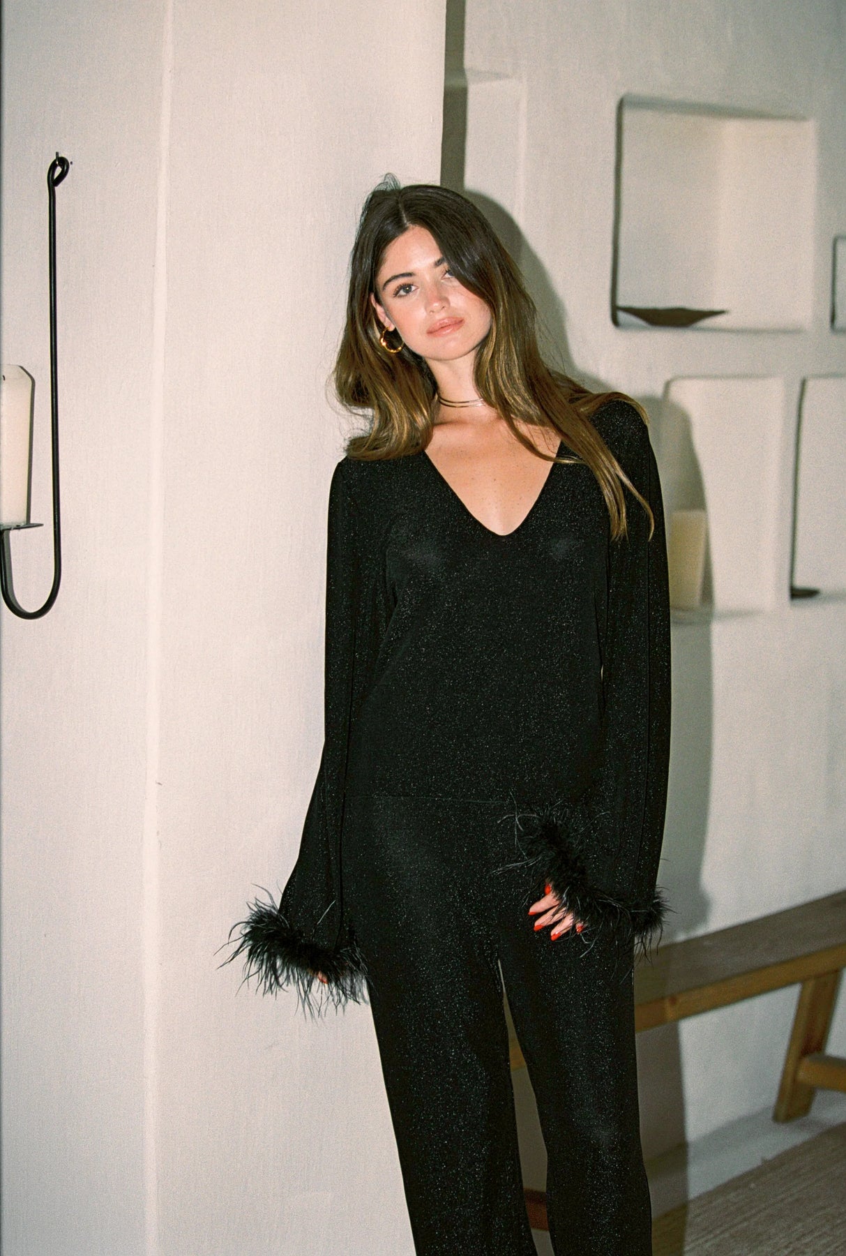 Peach Blouse - Black Glitter