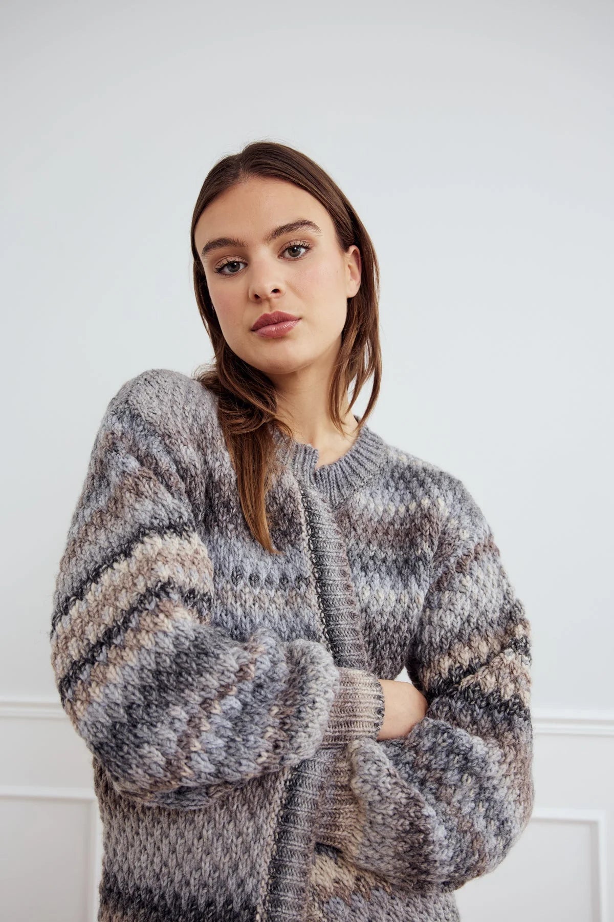 Noella Gio Stickad Kofta - Light Grey Mix